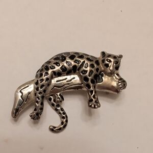 Vintage Silver and Black Leopard Brooch